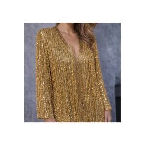 Vintage 80s 90s Gold Sequin Beaded Fringe Cocktail Jacket M Glam Event Silk